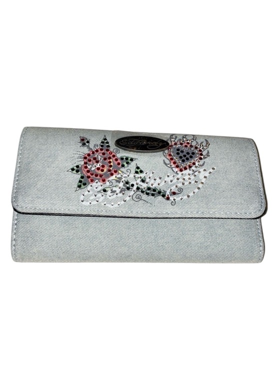 Handbags - Ed Hardy Denim Snap Closing Bifold Wallet Black Burning Heart Flower Rhinestone